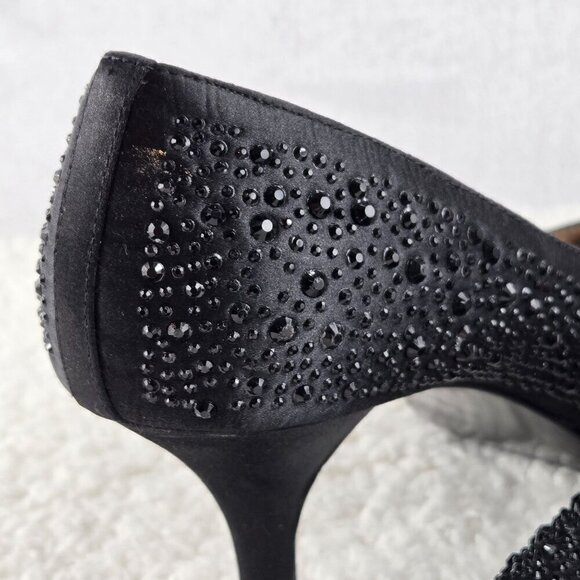 Embellished Black Evening Pump Sz 7.5 Adrienne Vittadini Open Toe 3" Heel Formal - Picture 2 of 16
